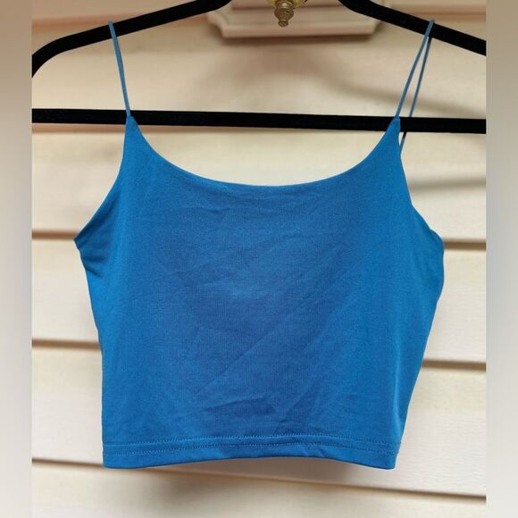 Topshop ? Blue cropped top with lining, thin straps, size Small - Picture 1 of 5